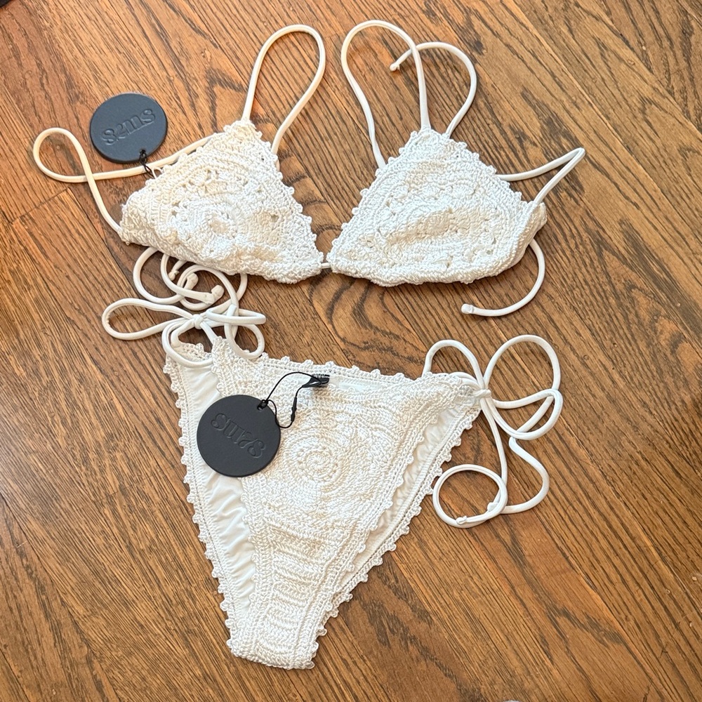 Elegant Cream Crochet Bikini Set